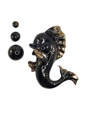 Freeman McFarlin Fish Bubbles Wall Pocket Black Gold Mermaid Bath Decor *Repair*